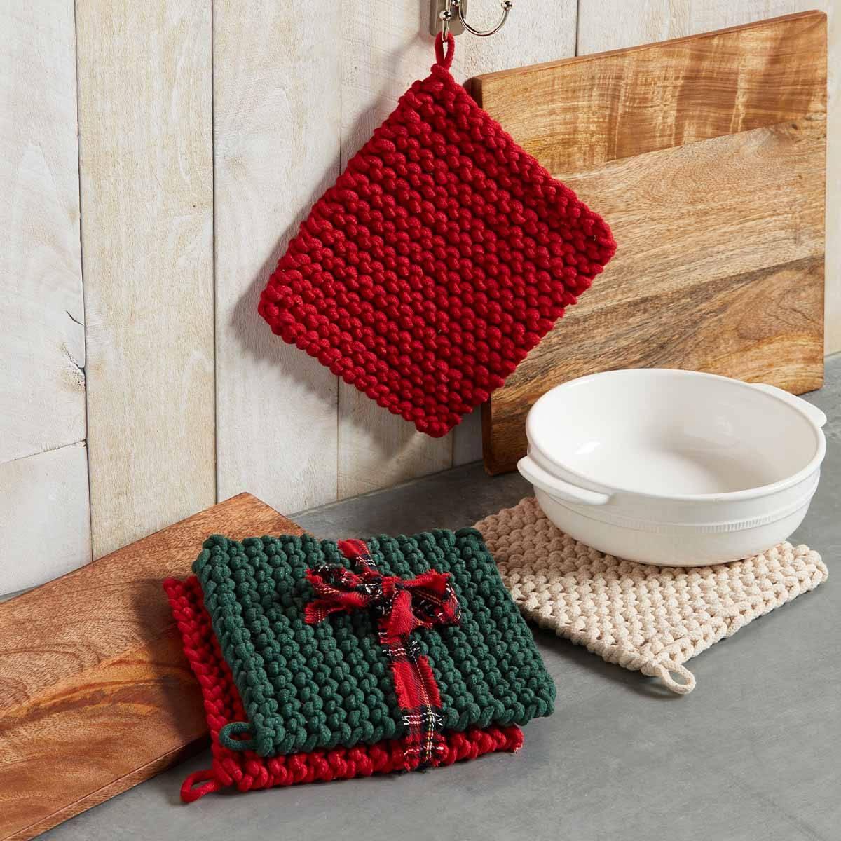 Green Crochet Pot Holder Set - Village Floral Designs and Gifts