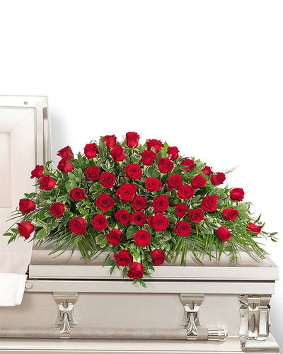 50 Red Roses Casket Spray - Village Floral Designs and Gifts