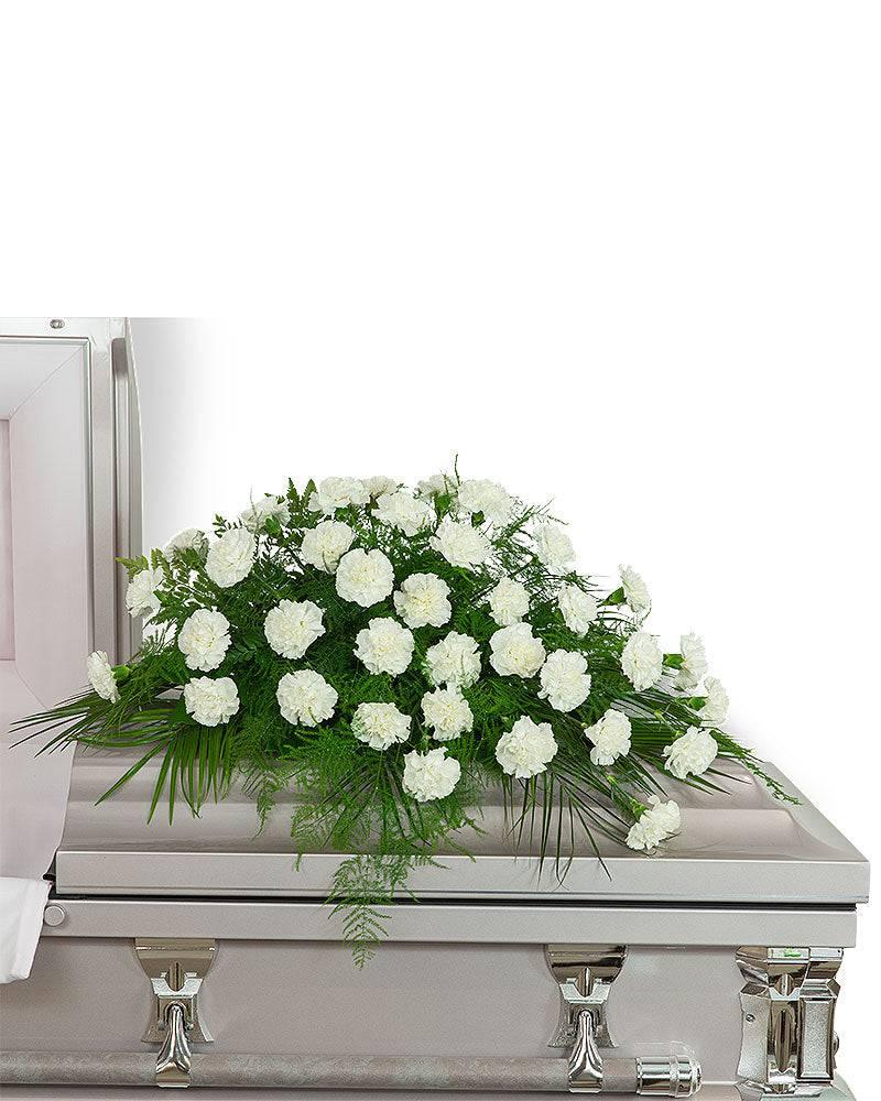 Peaceful in White Casket Spray - Village Floral Designs and Gifts