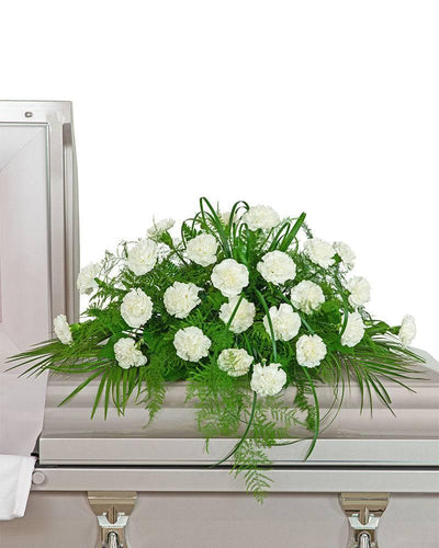 White Divinity Casket Spray - Village Floral Designs and Gifts